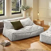 Cadence & Co. Wilde Ribbed Luxe Fleece Bean Bag Large Double Sofa Lounge Cover Velvet Soft Comfortable Living and Bedroom (Cover Only – Beans Not Included) 150x98x73cm - Silver GRET