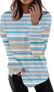 [Generic] Thermal Long Sleeve Plus Size Tops Casual Blouses for Women Crewneck Loose T Shirts Trendy Tunics Thermal Underwear Top for Women with Printed