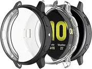 (2 Pack) Case for Samsung Galaxy Watch Active 2 44mm, Full Body Screen Protector Case TPU All-Around Slim Soft Full Cover for Samsung Galaxy Watch Active 2 44mm R820 (Black+Transparent)