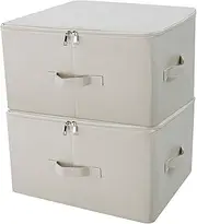 (Beige,2pcs) - Jumbo Foldable Linen Storage Containers, Tide Up Your Closet, Convenient Storage Bin with Lid, Beige, Set of 2