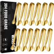 Walfos Small Gold Tongs For Serving,Food Grade Stainless Steel 4" Mini Tongs