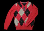 Tommy Hilfiger Mens Argyle Knit V Neck Sweater Size Medium Red Cotton New