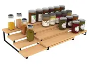 4 Tier Expandable Bamboo Spice Rack Cabinet Step Shelf 4 Tier & Bottom Frame