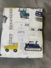 Pottery Barn Kids Colorful Jax Construction Vehicles Organic Twin Sheet Set 023