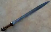 Handmade 30 in Gladius Damascus Steel Hunting Sword/ Machete with Leather sheath