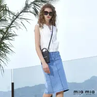 在飛比找momo購物網優惠-【mia mia】剪裁水洗牛仔包裙