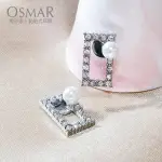 絢彩家【OSMAR】氣質珍珠簍空鑲鑽方形 無耳洞黏貼式耳環 附10對貼紙補充包