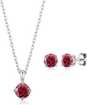 [Philip Jones] Sterling Silver July (Ruby) Birthstone Necklace & Earrings Set Created with Zircondia® Crystals, Crystal, Cubic Zirconia