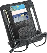 Car Sun Visor Organiser, Leather Sun Visor Organiser, Car Glasses Holder Clip with Storage Compartments, Sunglasses Holder, Visor for Most Cars for Sunglasses, Cards, Pens, Charging Cable