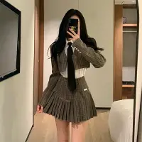 在飛比找樂天市場購物網優惠-網紅炸街chic韓風學院風jk制服百褶裙兩件套裝裙女2022