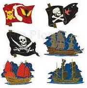 Disney POC 6 Pin Pirate Flag Set and Ship Pins LE 100