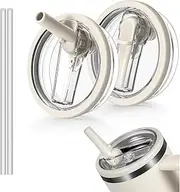 2-Pack 40 oz Tumbler Flip Lid Replacement, Compatible With Stanley Quencher, Leak-Proof Reusable Straw Lid for Stanley Cup (Cream)