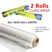 2 Roll HeavyDuty Cling Wrap Kitchen Fresh Food Storage Clear Foil Film Dispenser