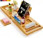 Bamboo Expandable Bathtub Tray, Premium Bath Reading Tray for Tub, Books Caddy W
