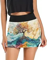 [Joisal] Alligator Bath Cartoon Golf Skorts for Women with Pockets High Waisted Golf Skirts, Short Skirt, Colorful Waves Tree, Large