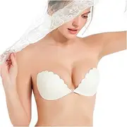 [WANGPIN] Womens Invisible Sticky Bra Lift Up Stick On Bras Backless Strapless Adhesive Everyday Bra for Wedding Dress (Color : White, Size : B)