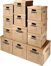 Bankers Box SmoothMove Classic Moving Boxes, Tape-Free Assembly, Easy Carry Handles, Brown, Assorted 12 Pack (7716401)