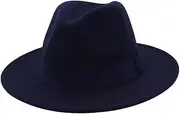 LeoLeoyy Stylish Men's Fedora Hat with Wide Brim and Breathable Design (Navy)