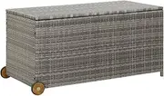 Garden Storage Box Light Grey 120x65x115 cm Poly Rattan, Weather-Resistant Deck Chest with Wheels & Handle for Cushions and Outdoor Patio Use, Waterproof Interior Bag