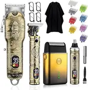 Hair Clipper for Men Set Cordless Electric Shaver Beard Trimmer Nose Hair Trimmer Hair Cutting Shaving Hair Removal Hairdressing Tool Set (Gold)