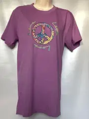 “Live Life Love” Peace Sign Women’s Vynil Graphic T-shirt Short Sleeve S Purple