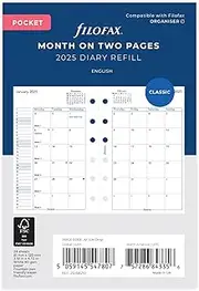 Filofax week to view 2025 - Pocket - Multilanguage - Pocket