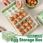 32 Grids Double Layer Green Egg Storage Carton Drawer Fridge Organizer Kitchen
