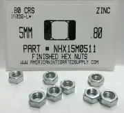 M5-.80 HEX NUTS CLASS 8 STEEL ZINC PLATED (100)