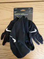 NIKE Women Lightweight Fleece Run Hat and Glove Set Sz XS/S Black Reflect Silver