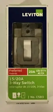 Leviton White Preferred 3 Way Switch 15/20A - Condition “New”