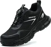 [SDEQA] Steel Toe Cap Shoes Mens Safety Trainers with Swivel Buckle Shoelaces Lightweight Non-Slip Work Safety Shoes