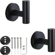 SKOWLL Towel Hooks Wall Mount Command Hooks Heavy Duty Bathroom Robe Hanger (2 Pack) Shower Towel Hook with No Drill, Matte Black