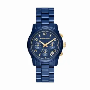 【Michael Kors 官方直營】Runway 復刻時尚三眼計時女錶 藍色不鏽鋼鍊帶 手錶 38MM MK7332