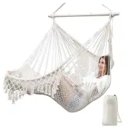 Hammock Chair Super Large Hanging Chair Soft Metal Spreader Bar Natural White