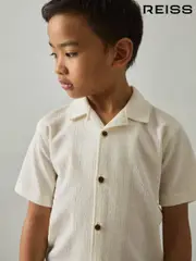 Reiss Off White Hunt 3-9 yrs Textured Cuban Collar Shirt (AP0396) | $50