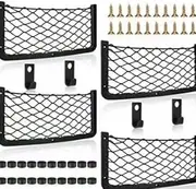4 Pcs Car Campervan Storage Nets 36 * 18cm Elastic Van Net Mesh Bag Organizer Pocket with Plastic Frame with Screws Solutions for Cargo Net Caravan Motorhome Boat Storage Net Campervan Van Storage