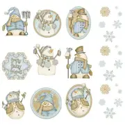 27 NEW SNOWMEN & SNOWFLAKES WALL DECALS Stickers Blue & Beige Christmas Decor