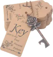 100 Sets Rose Flower Shaped Keys Wedding Favors for Guest Bulk Skeleton