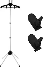 bigjvbfv Clothes Steamer Stand, Telescopic Garment Steamer Hanger, Strong Load Capacity, Rotatable Steam Iron Stand with Ironing Glove, for Vest, Overcoat, Suit (Black)