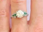 Art Deco Style Lab-Created Diamond Round Cut Emerald Ring 14K White Gold Finish