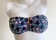 Bikini Top Bandeau Size 6-8 Padded Aztec Print Zip Black Pink New Pimkie Holiday