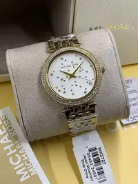 在飛比找Yahoo!奇摩拍賣優惠-MICHAEL KORS Darci 水鑽圈 白色錶盤 金色