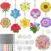 Dunzoom 30 Set Spring Craft Kit Suncatchers Kit Spring Flower DIY Suncatchers Craft Kit Make Your Own Suncatcher Paint Floral Sun Catcher Ornaments for Spring Art Craft Painting Activity