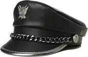 [Generic] Men‘S Genuine Leather Hat Locomotive Retro Military Caps Students Punk Cortical Chain Flat Hat