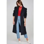 Anthropologie The Fifth Label Blue Ruffled Sleeve Peacoat Jacket Coat XS