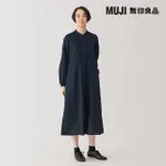 【MUJI 無印良品】女棉薄紗長袖洋裝(暗藍)