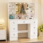 Large Dressing Table Vanity Makeup Desk Set with Hollywood Mirror and 7 Drawers