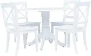 5 Piece Dining Set Solid Rubber Wood White,Wooden Dining Table and 4 Chairs Set Durable and Easy to Clean White Dining Furniture Sets