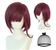 Shizuka Wig for Anime Cosplay - Short Wine Red Wigs for Halloween Costume Party