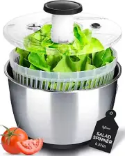 lily&stone Large Stainless Steel Pump Salad Spinner Drain, Bowl, and Colander